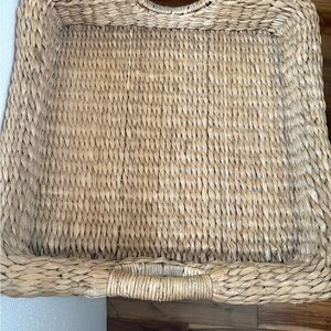 Vintage Rattan Hand Woven Straw Tray With Handles. Rustic Decorative.